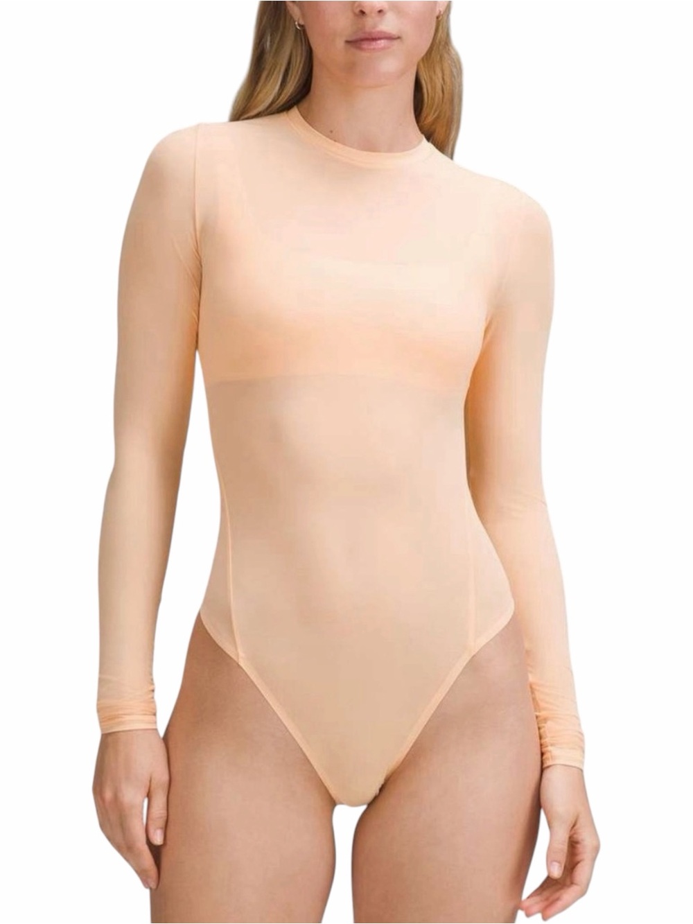 Lululemon Wundermost Nulu Mesh Long Sleeve Sheer Bodysuit XS/S in Peach Bellini